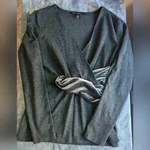 White House Black Market Velvet Wrap Waist Sweater Womens Medium Grey Rayon